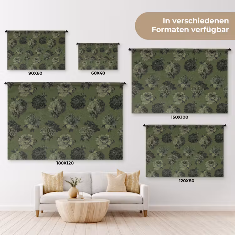 Klassiek - botanisch - olijfgroen - bloemen Wandkleed katoen klein 269 -tsfeer8_DE