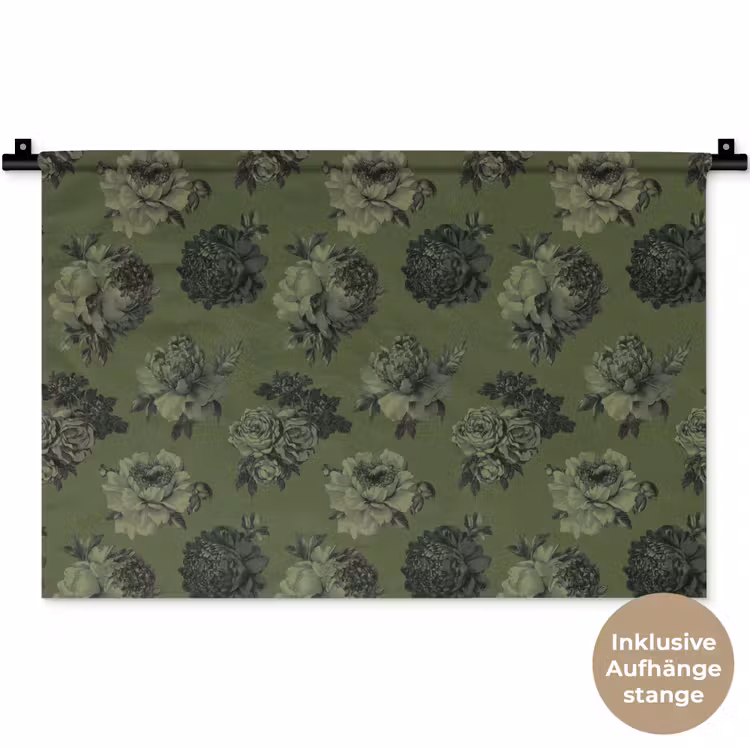 Klassiek - botanisch - olijfgroen - bloemen Wandkleed katoen klein 269 -t3d_DE