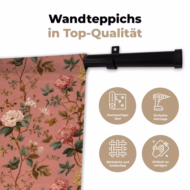 Klassiek - Botanisch - Roze Wandkleed katoen klein 269 -tsfeer2_DE