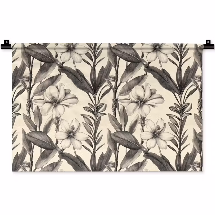 Klassiek - Botanisch - Zwart - Beige Wandkleed katoen klein 269 -zz3d