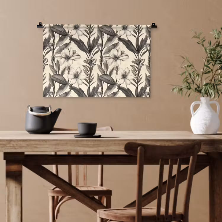 Klassiek - Botanisch - Zwart - Beige Wandkleed katoen klein 269 -sfeer6