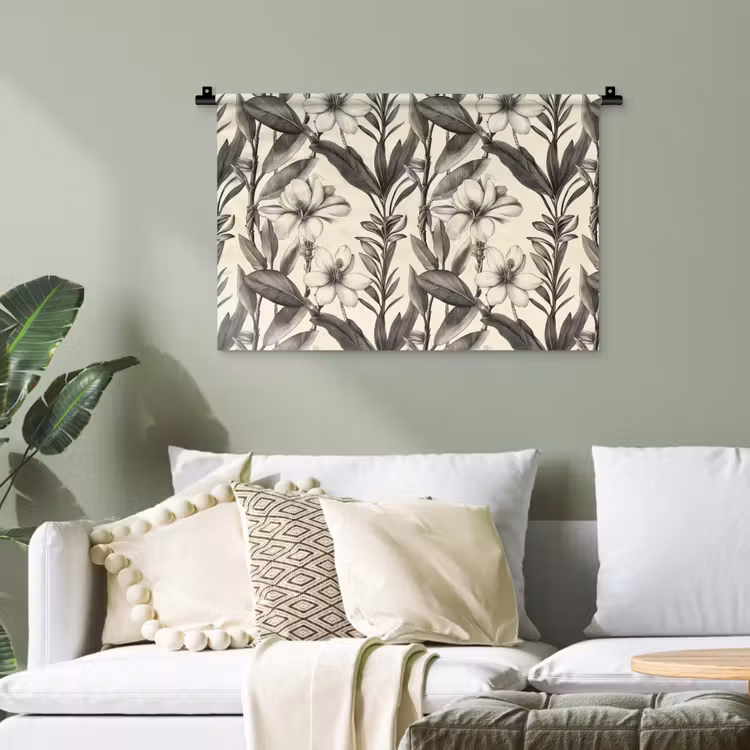 Klassiek - Botanisch - Zwart - Beige Wandkleed katoen klein 269 -sfeer7