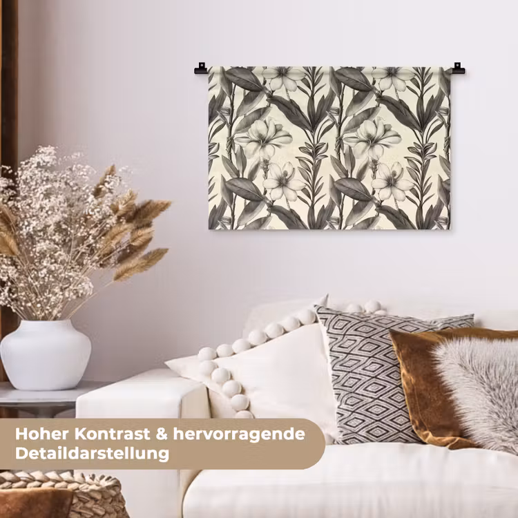 Klassiek - Botanisch - Zwart - Beige Wandkleed katoen klein 269 -tsfeer1_DE