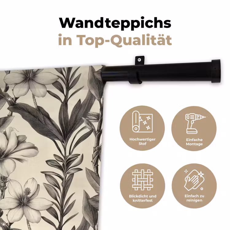 Klassiek - Botanisch - Zwart - Beige Wandkleed katoen klein 269 -tsfeer2_DE