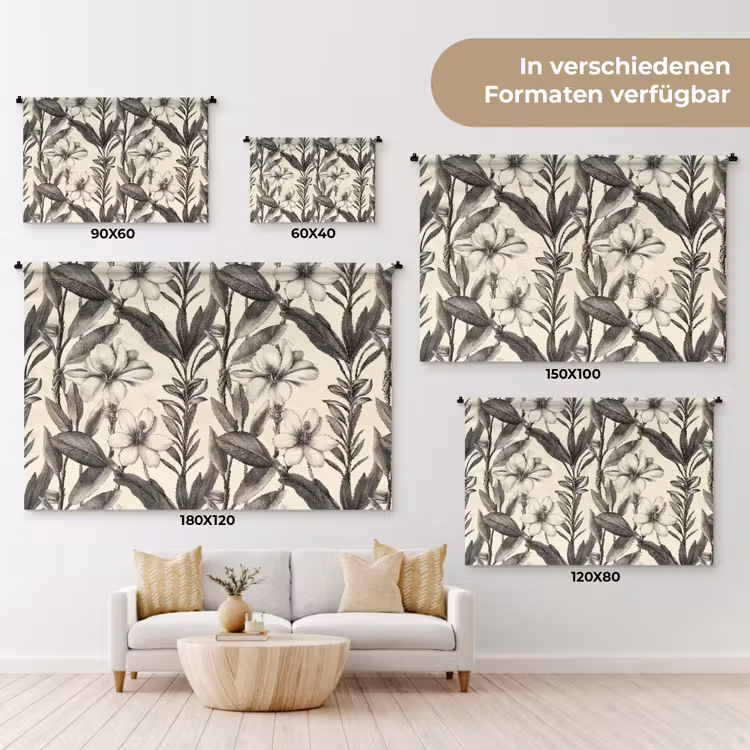 Klassiek - Botanisch - Zwart - Beige Wandkleed katoen klein 269 -tsfeer8_DE
