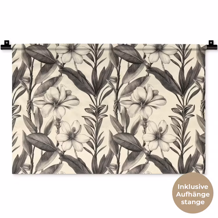 Klassiek - Botanisch - Zwart - Beige Wandkleed katoen klein 269 -t3d_DE