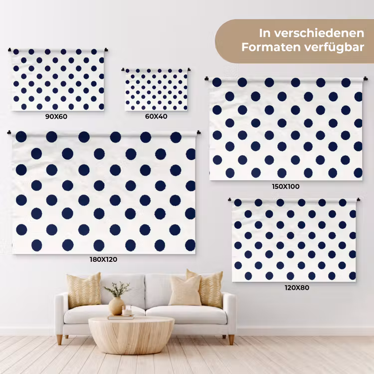 Klassiek - Stippen - Blauw Wandkleed katoen klein 269 -tsfeer8_DE