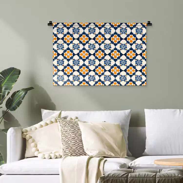 Klassiek - Geometrisch - Blauw Wandkleed katoen klein 269 -sfeer7