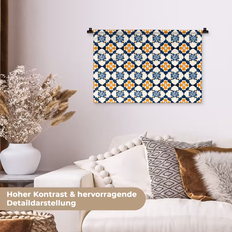Klassiek - Geometrisch - Blauw Wandkleed katoen klein 269 -tsfeer1_DE