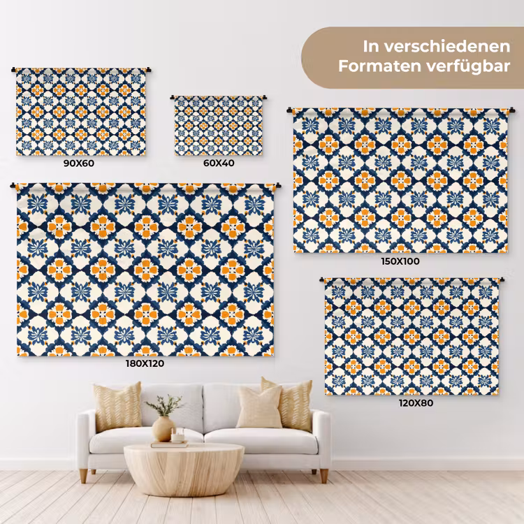 Klassiek - Geometrisch - Blauw Wandkleed katoen klein 269 -tsfeer8_DE