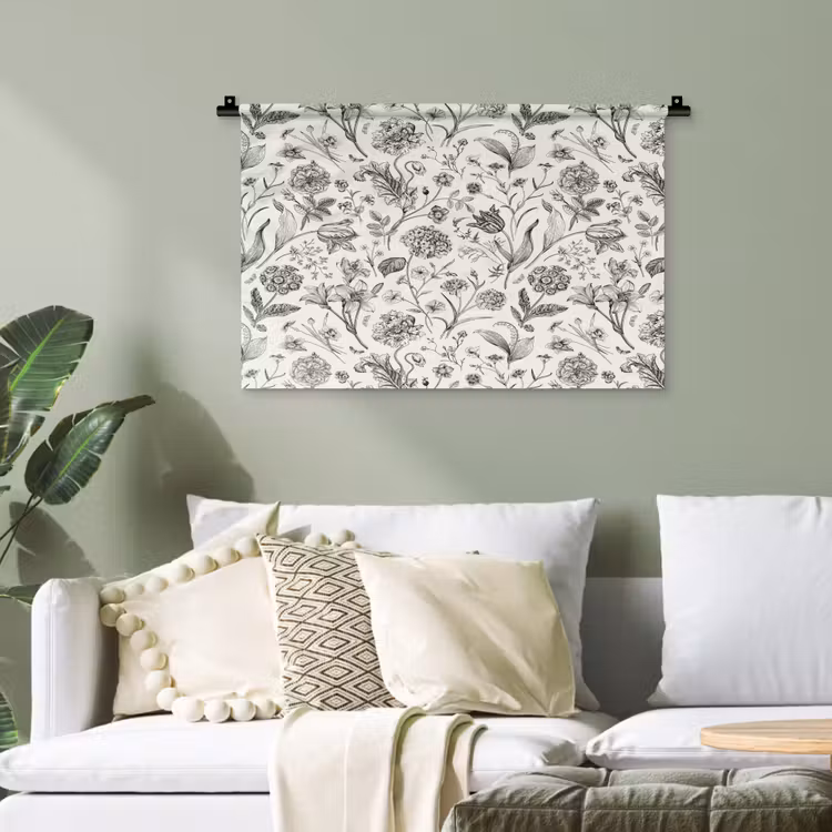 Classic - Black - White - Floral Wandkleed katoen klein 269 -sfeer7