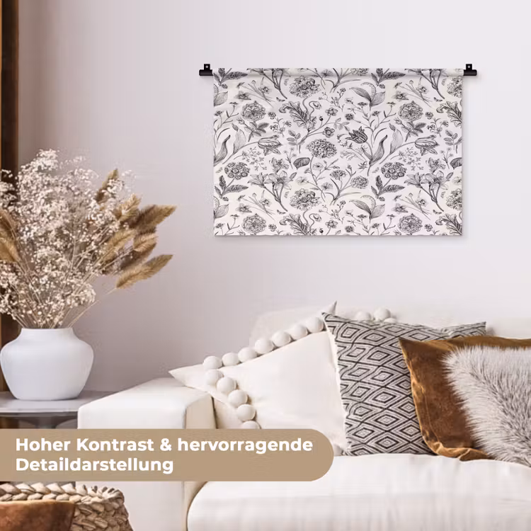 Classic - Black - White - Floral Wandkleed katoen klein 269 -tsfeer1_DE