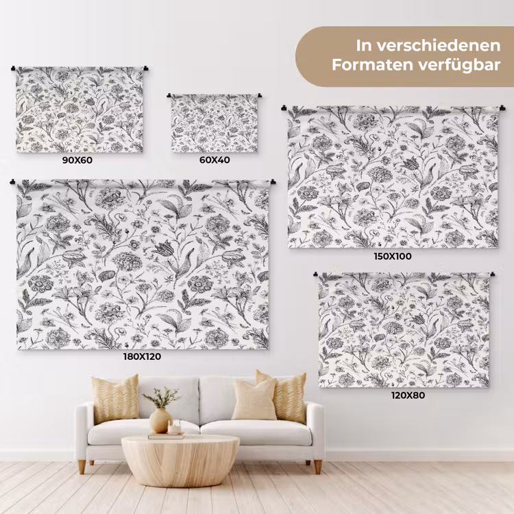 Classic - Black - White - Floral Wandkleed katoen klein 269 -tsfeer8_DE