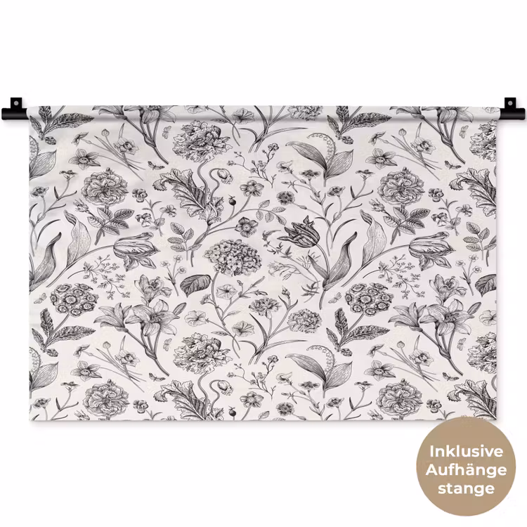 Classic - Black - White - Floral Wandkleed katoen klein 269 -t3d_DE