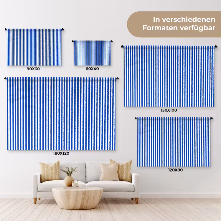 Klassiek - Strepen - Blauw Wandkleed katoen klein 269 -tsfeer8_DE