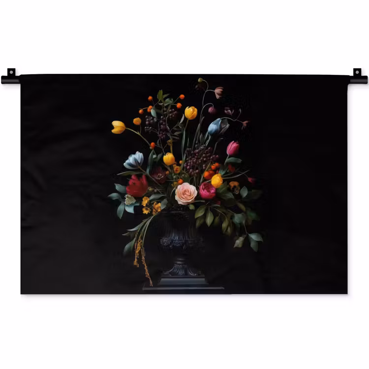 Klassiek - Vaas - Boeket - Bloemen Wandkleed katoen klein -zz3d