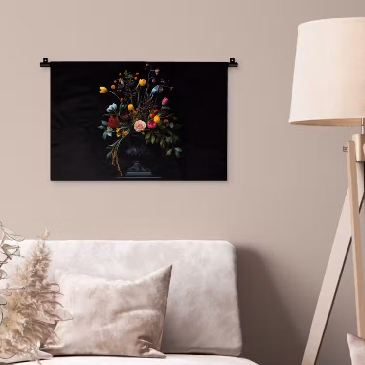 Klassiek - Vaas - Boeket - Bloemen Wandkleed katoen klein -sfeer4