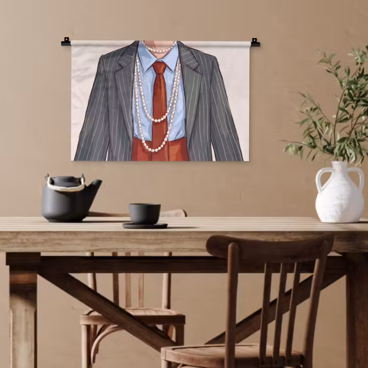 Kleding - Strik - Parels - Klassiek - Mode Wandkleed katoen klein -sfeer6