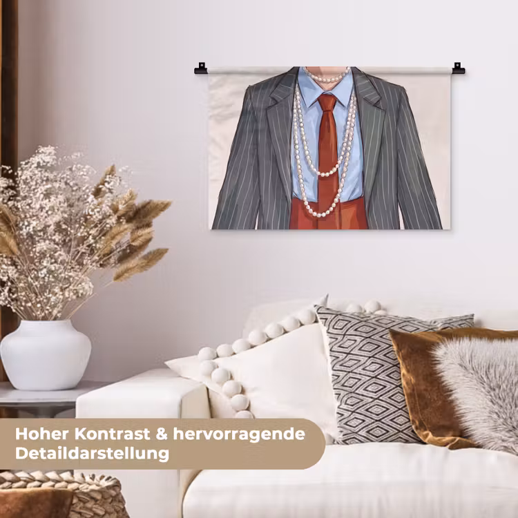 Kleding - Strik - Parels - Klassiek - Mode Wandkleed katoen klein -tsfeer1_DE