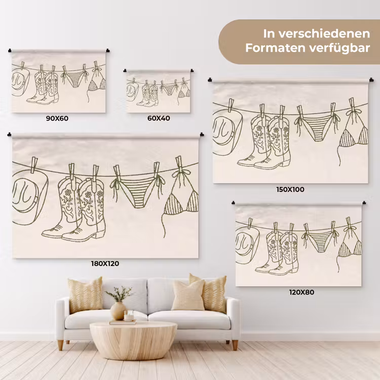 Kleding - Waslijn - Zomer - Lijntekening - Groen Wandkleed katoen klein -tsfeer8_DE