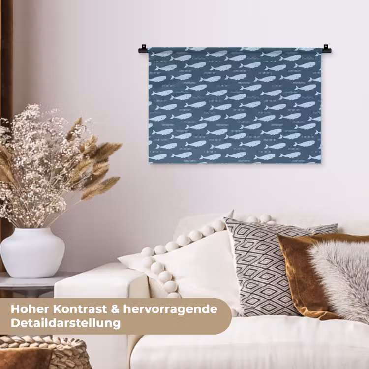 Klein - Oceaan - Golven - Blauw Wandkleed katoen klein 269 -tsfeer1_DE
