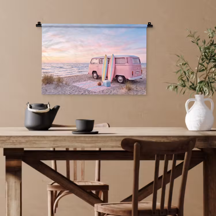 Busje - Strand - Surfplank - Zomer - Roze Wandkleed katoen klein -sfeer6