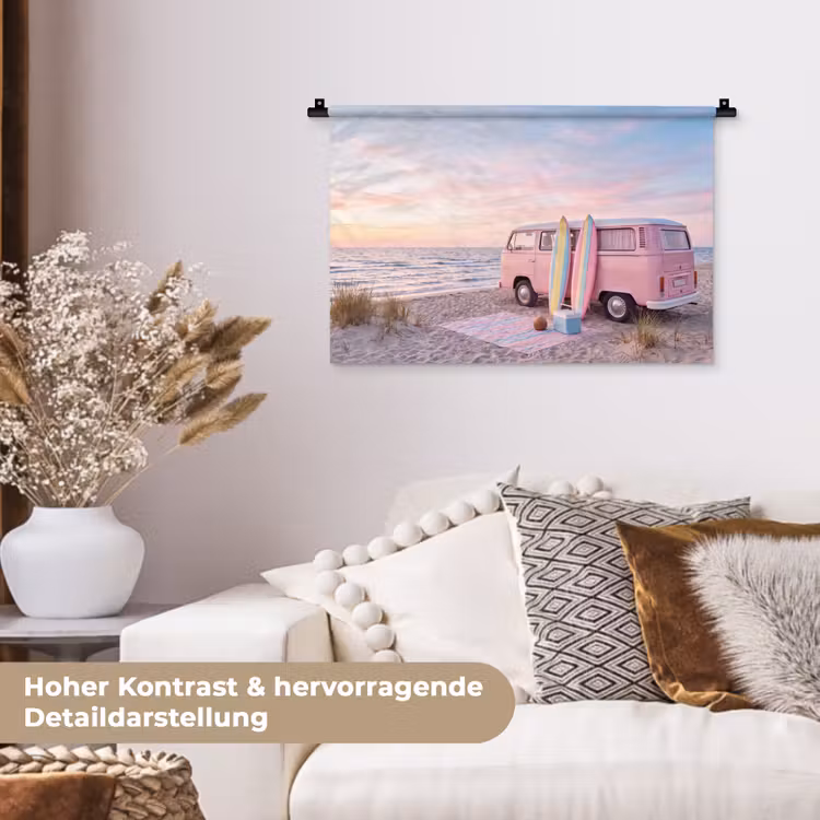 Busje - Strand - Surfplank - Zomer - Roze Wandkleed katoen klein -tsfeer1_DE