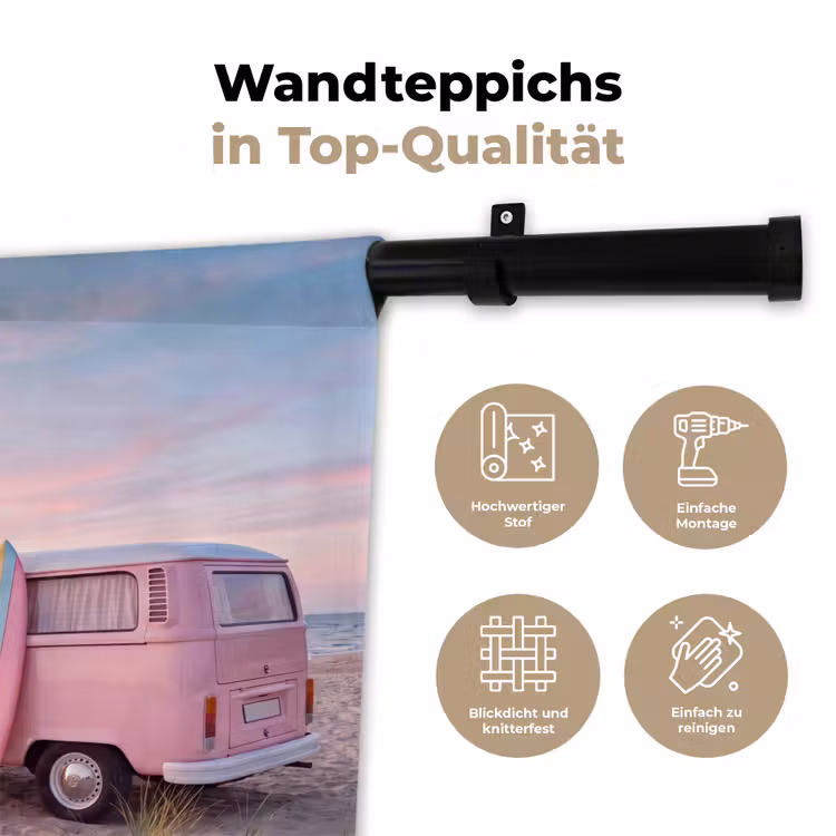 Busje - Strand - Surfplank - Zomer - Roze Wandkleed katoen klein -tsfeer2_DE