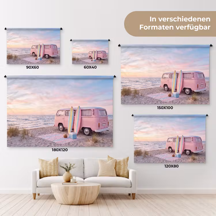 Busje - Strand - Surfplank - Zomer - Roze Wandkleed katoen klein -tsfeer8_DE