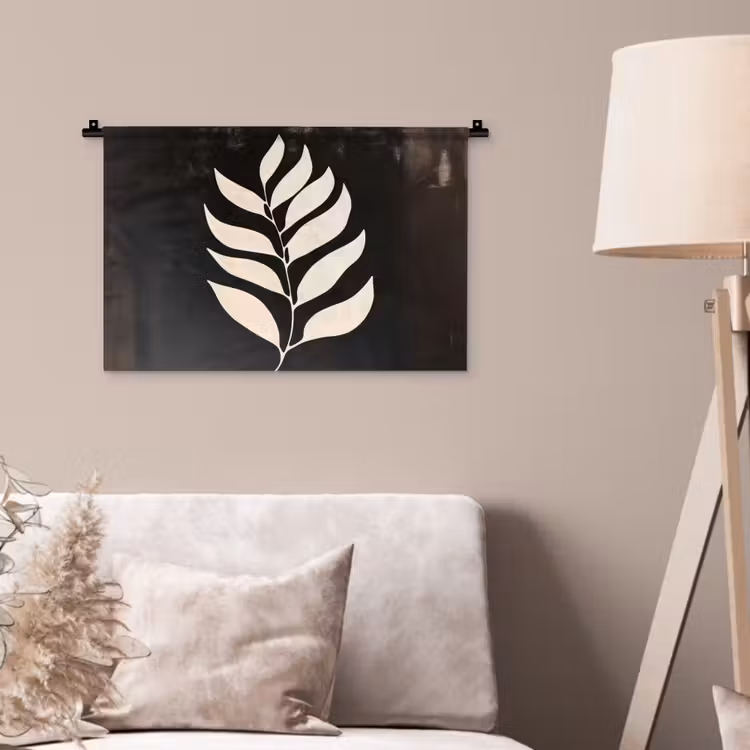 Blad - Wit - Minimalistisch Wandkleed katoen klein -sfeer4