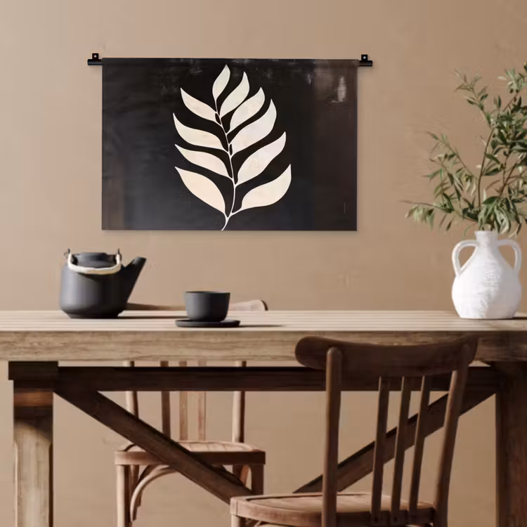 Blad - Wit - Minimalistisch Wandkleed katoen klein -sfeer6