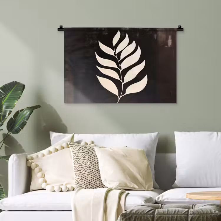 Blad - Wit - Minimalistisch Wandkleed katoen klein -sfeer7