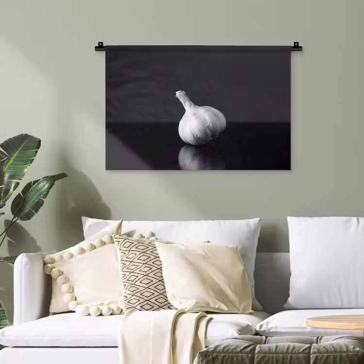 Knoflook - Zwart - Wit Wandkleed katoen klein -sfeer7