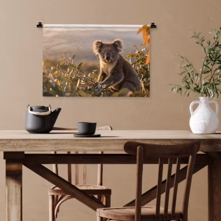 Koala - Bladeren - Ochtendlicht Wandkleed katoen klein -sfeer6