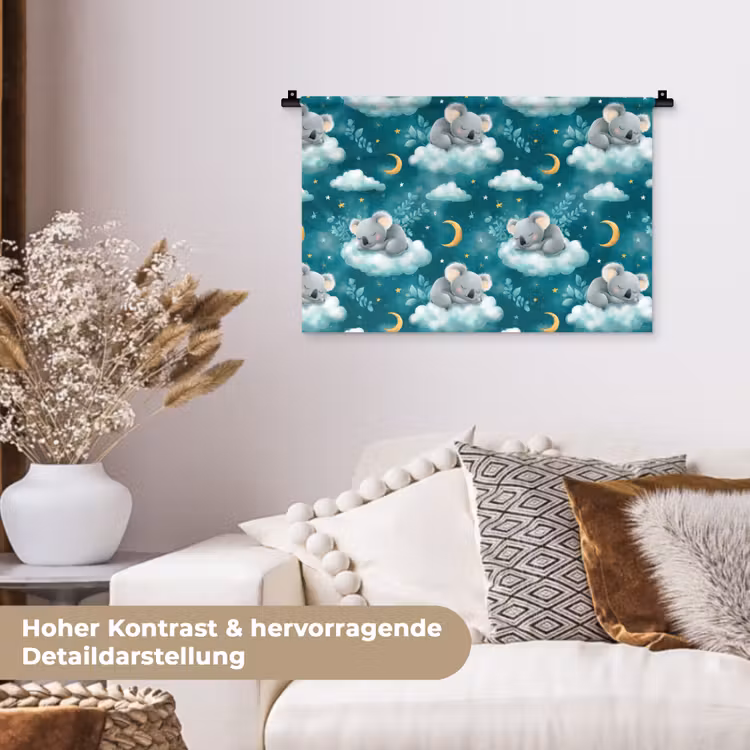 Koala's - Betoverend - Blauw Wandkleed katoen klein 269 -tsfeer1_DE