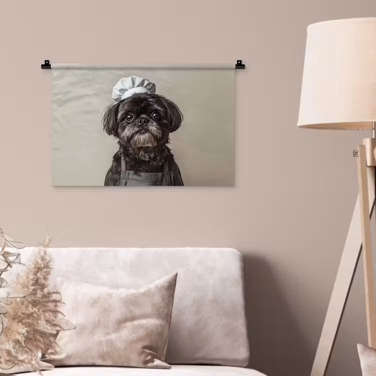Kokskleding - Zwart - Hondje Wandkleed katoen klein -sfeer4