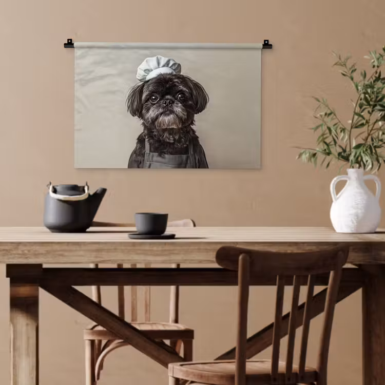 Kokskleding - Zwart - Hondje Wandkleed katoen klein -sfeer6