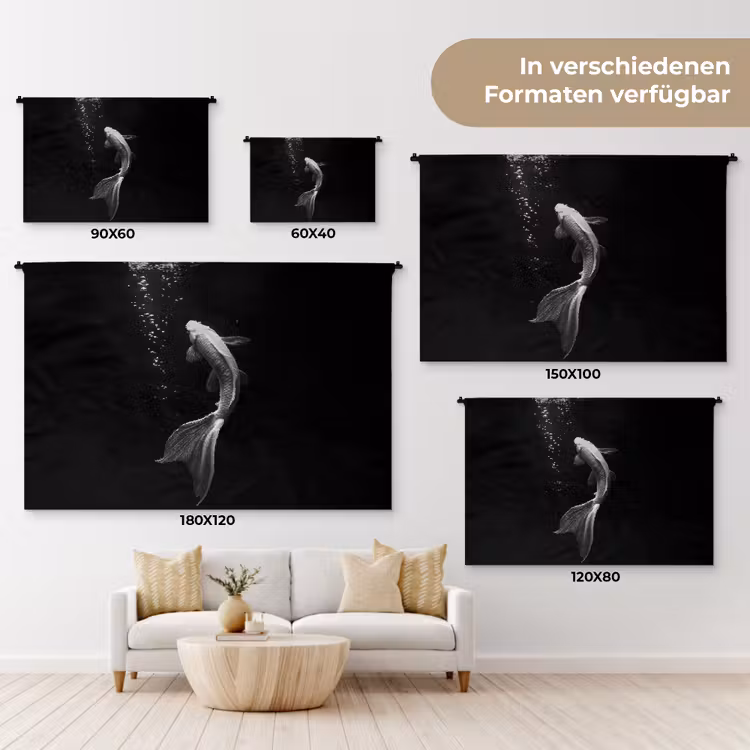 Koi - Vis - Wit - Zwart Wandkleed katoen klein -tsfeer8_DE