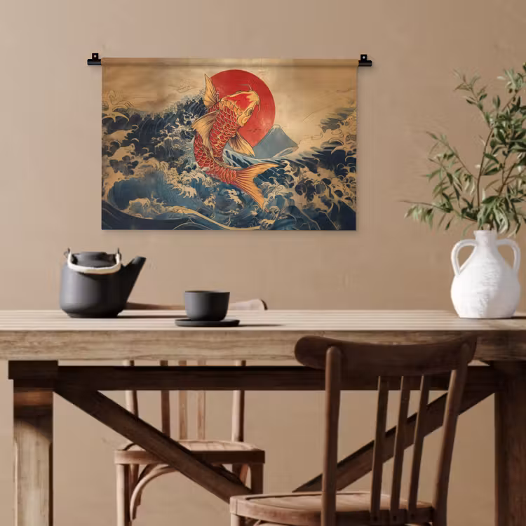 Koi - Zee - Golven - Zon Wandkleed katoen klein -sfeer6