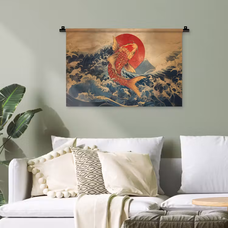 Koi - Zee - Golven - Zon Wandkleed katoen klein -sfeer7