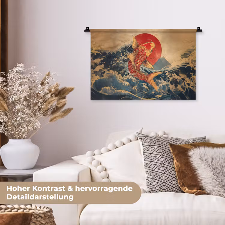 Koi - Zee - Golven - Zon Wandkleed katoen klein -tsfeer1_DE