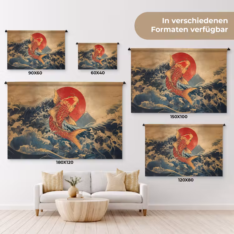 Koi - Zee - Golven - Zon Wandkleed katoen klein -tsfeer8_DE