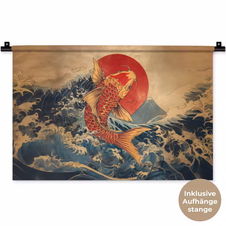 Koi - Zee - Golven - Zon Wandkleed katoen klein -t3d_DE