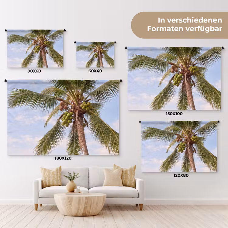 Kokosnoot - Boom - Tropisch - Natuur - Groen Wandkleed katoen klein -tsfeer8_DE