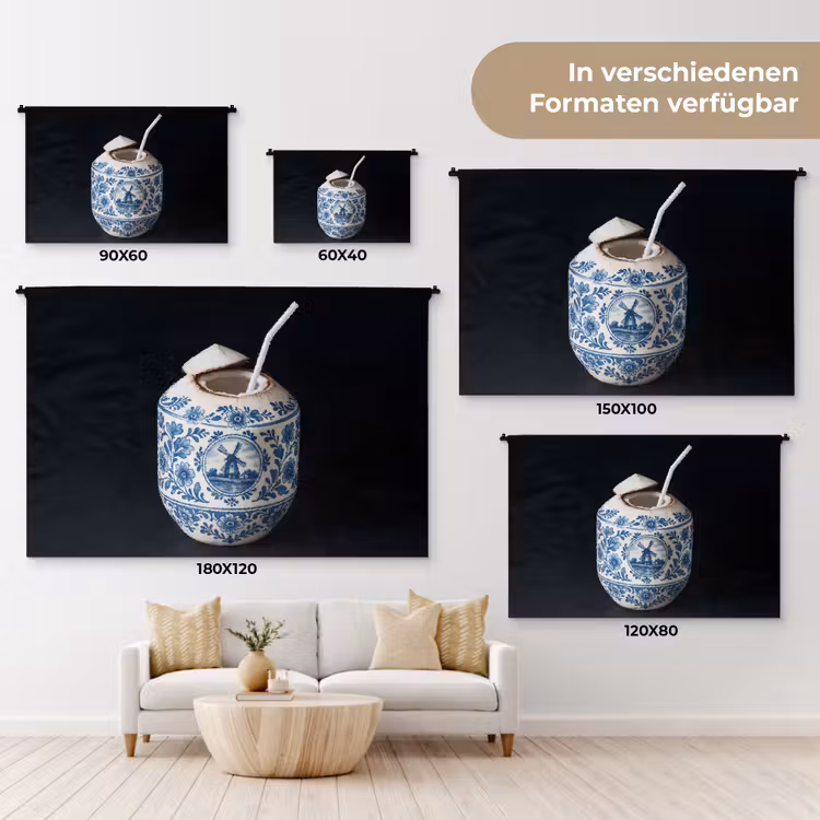 Kokosnoot - Eten - Delfts blauw - Drinken Wandkleed katoen klein -tsfeer8_DE
