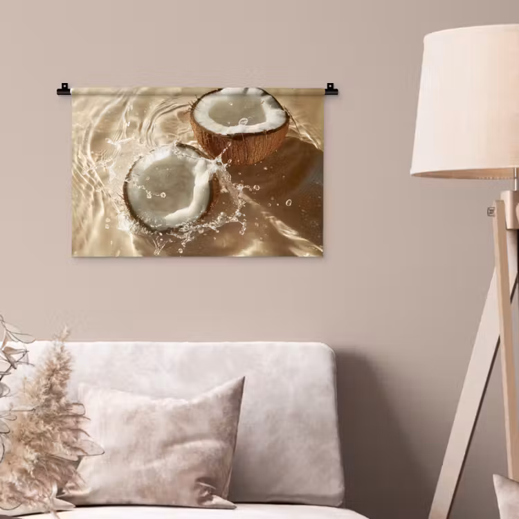 Kokosnoot - Water - Beige - Spetters Wandkleed katoen klein -sfeer4
