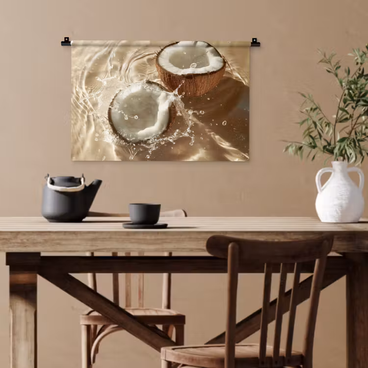 Kokosnoot - Water - Beige - Spetters Wandkleed katoen klein -sfeer6