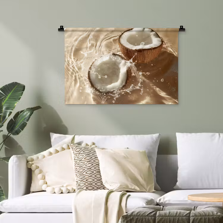 Kokosnoot - Water - Beige - Spetters Wandkleed katoen klein -sfeer7