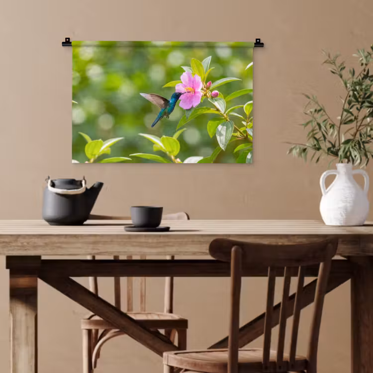 Kolibrie - Bloem - Natuur - Groen Wandkleed katoen klein -sfeer6