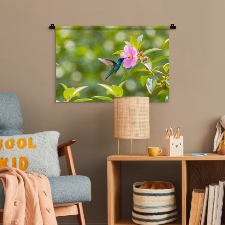 Kolibrie - Bloem - Natuur - Groen Wandkleed katoen klein -wsfeer4_kind